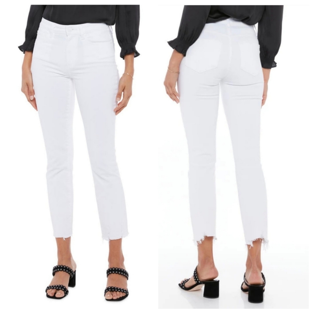 PAIGE Cindy Crop Destroyed Hem Ankle Jeans in Crisp White Size 31